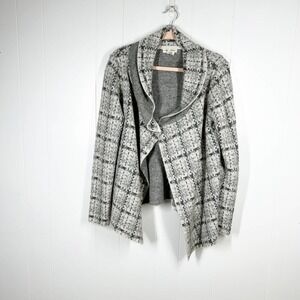 Christian Siriano New York Gray Patterned One Button Shawl Cardigan Medium